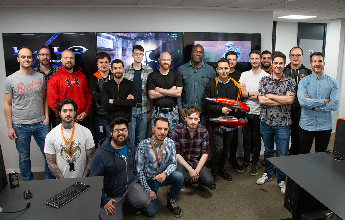 An early photo of the team working on Halo: Master Chief Collection at Splash Damage An early photo of the team working on Halo: Master Chief Collection at Splash Damage
