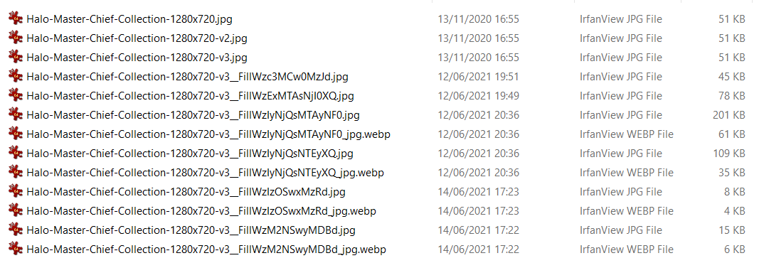 A screenshot of how the newly resized or rasterized images appear on disk once they are converted to the .webp image file format. A screenshot of how the newly resized or rasterized images appear on disk once they are converted to the .webp image file format.