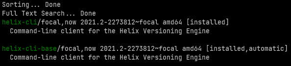 Helix Core CLI Resulting output from running the command apt search, providing that you have followed the steps correctly.